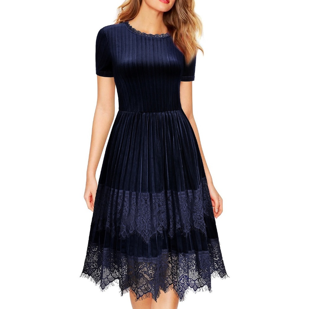 Navy Velvet and Lace Cocktail Dressy dress, M